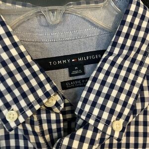 Tommy Hilfiger Men's Navy and White Plaid Shirt